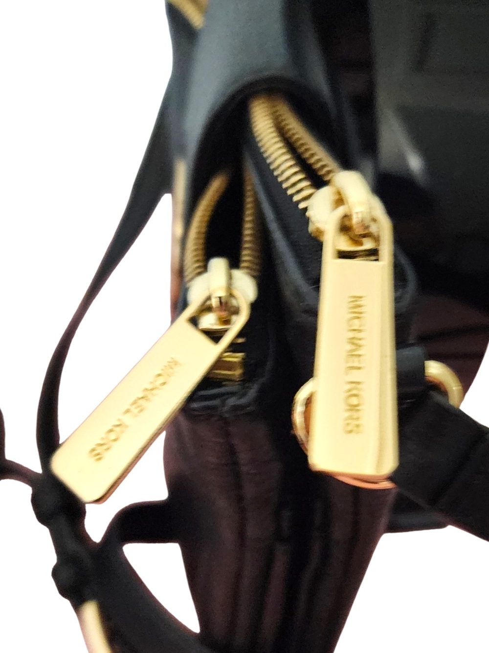 Michael Kors Fulton Double Zip Black Pebbled Leather Crossbody Bag Gold Hardware - Picture 9 of 12